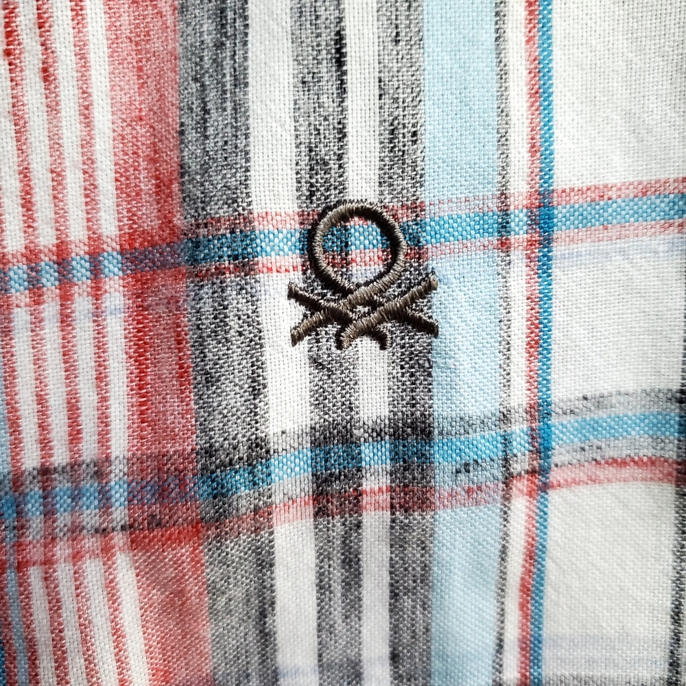 United Colors of Benetton Plaid Button Down Shirt M - Picture 3 of 6